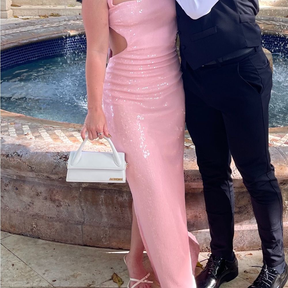 Meshki Pink Sequin Backless Dress